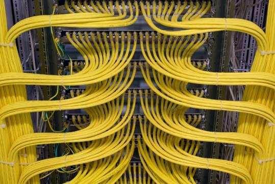 Organized yellow data centre cabling